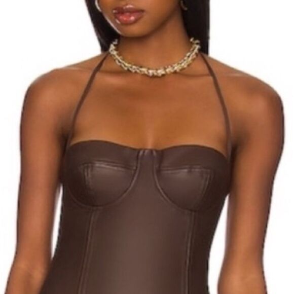 NWT H:OURS Blake Mini Dress in Dark Brown Small Revolve - Picture 3 of 14